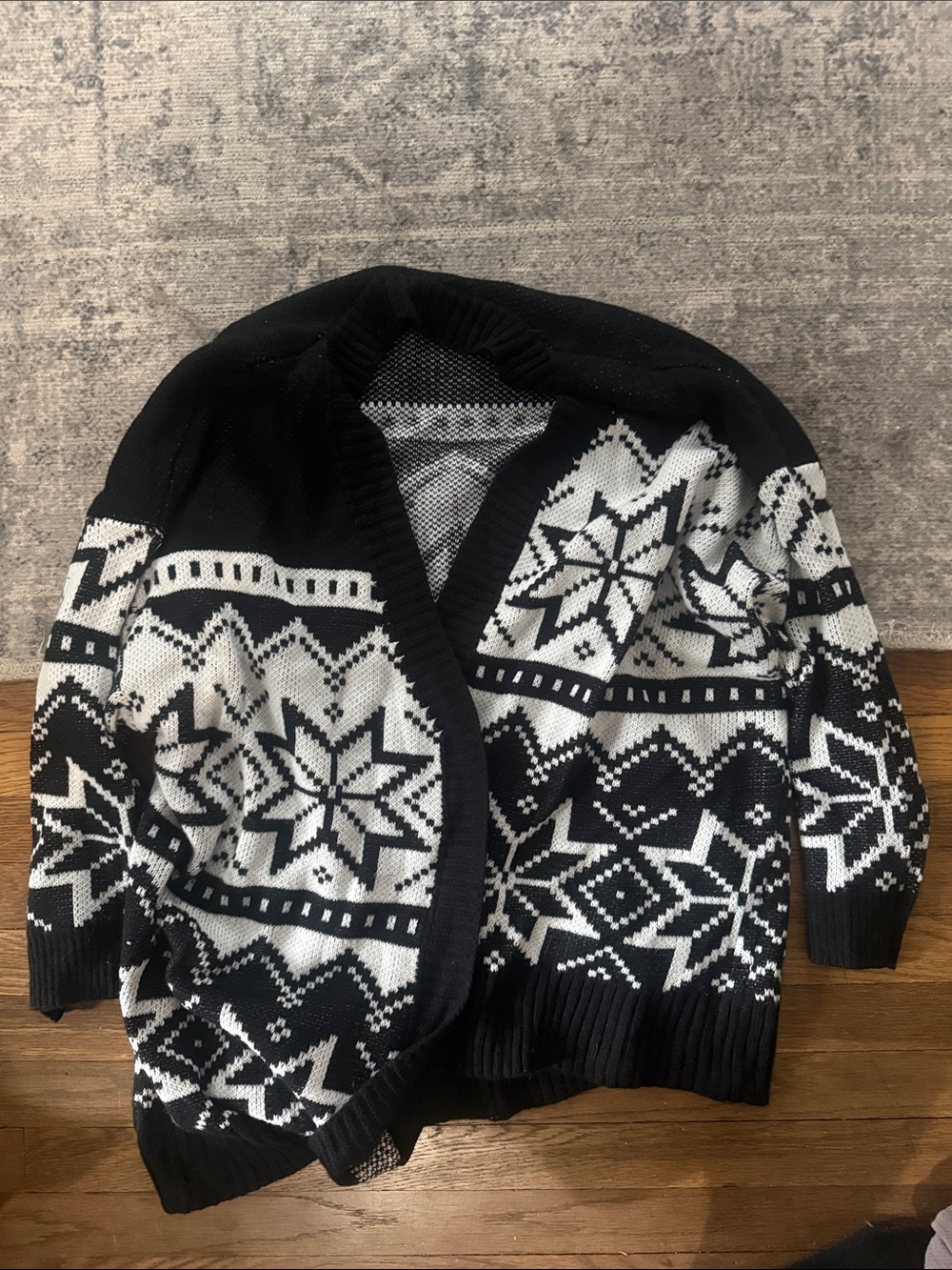 Black & White Nordic Pattern Women’s Cardigan Sweater